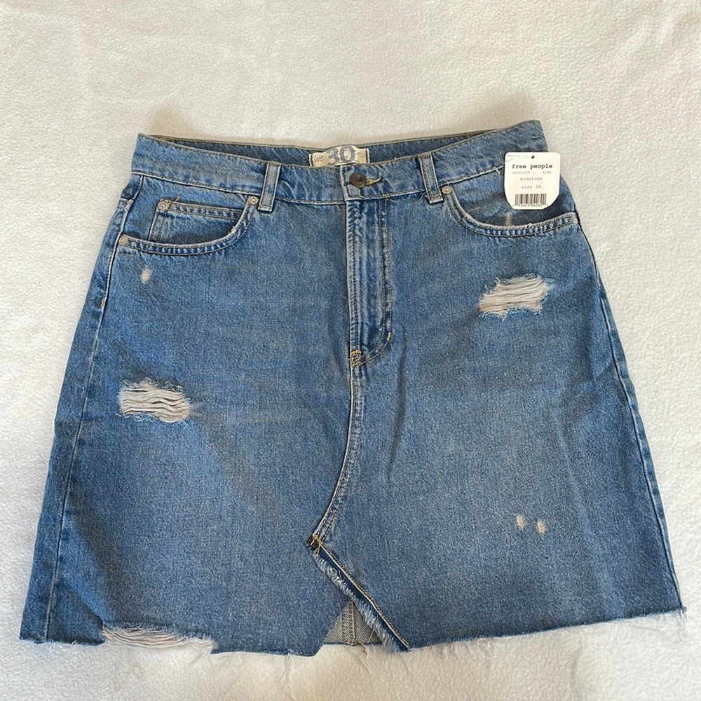 Free People NWT Distressed Jean Skirt